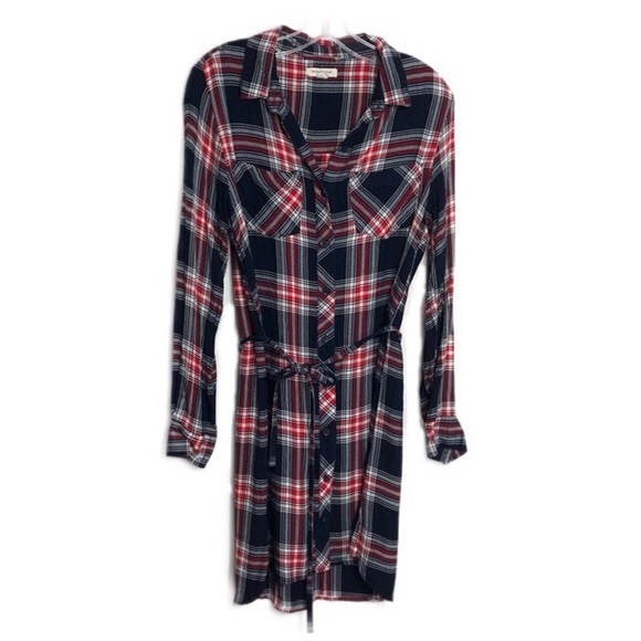 beachlunchlounge Dresses & Skirts - Beach Lunch Lounge Blue Flannel Shirt Dress Small